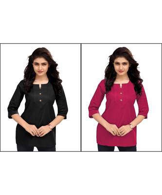 Multicolor Plain Cambric Stone Work Cotton 2 Tops Combo 1