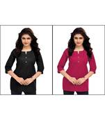 Multicolor Plain Cambric Stone Work Cotton 2 Tops Combo