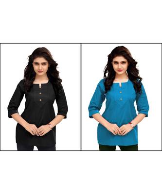 Multicolor Plain Cambric Stone Work Cotton 2 Tops Combo 1