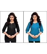 Multicolor Plain Cambric Stone Work Cotton 2 Tops Combo