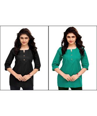 Multicolor Plain Cambric Stone Work Cotton 2 Tops Combo 1