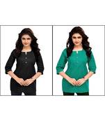 Multicolor Plain Cambric Stone Work Cotton 2 Tops Combo