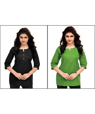 Multicolor Plain Cambric Stone Work Cotton 2 Tops Combo 1