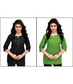 Multicolor Plain Cambric Stone Work Cotton 2 Tops Combo