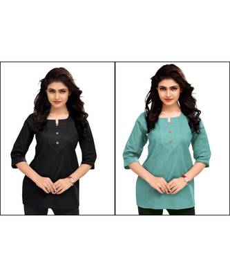 Multicolor Plain Cambric Stone Work Cotton 2 Tops Combo 1