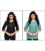 Multicolor Plain Cambric Stone Work Cotton 2 Tops Combo