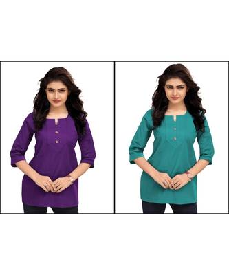 Multicolor Plain Cambric Stone Work Cotton 2 Tops Combo 1