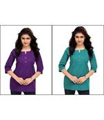 Multicolor Plain Cambric Stone Work Cotton 2 Tops Combo