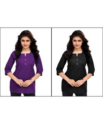 Multicolor Plain Cambric Stone Work Cotton 2 Tops Combo 1