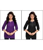 Multicolor Plain Cambric Stone Work Cotton 2 Tops Combo