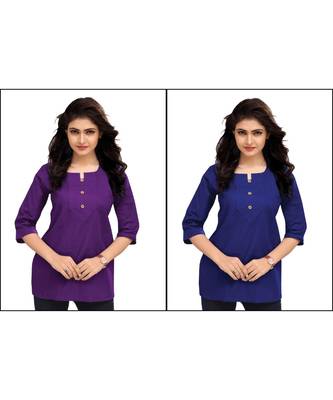 Multicolor Plain Cambric Stone Work Cotton 2 Tops Combo 1