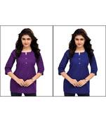 Multicolor Plain Cambric Stone Work Cotton 2 Tops Combo