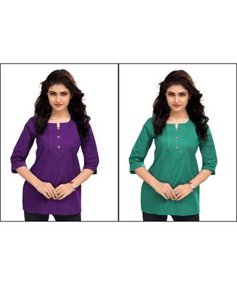 Multicolor Plain Cambric Stone Work Cotton 2 Tops Combo 1