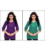 Multicolor Plain Cambric Stone Work Cotton 2 Tops Combo