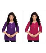 Multicolor Plain Cambric Stone Work Cotton 2 Tops Combo