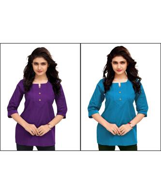 Multicolor Plain Cambric Stone Work Cotton 2 Tops Combo 1
