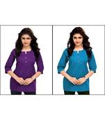 Multicolor Plain Cambric Stone Work Cotton 2 Tops Combo