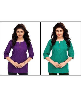 Multicolor Plain Cambric Stone Work Cotton 2 Tops Combo 1