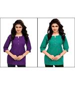Multicolor Plain Cambric Stone Work Cotton 2 Tops Combo