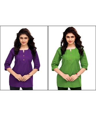 Multicolor Plain Cambric Stone Work Cotton 2 Tops Combo 1