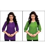 Multicolor Plain Cambric Stone Work Cotton 2 Tops Combo