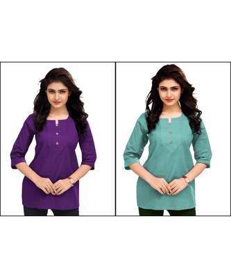 Multicolor Plain Cambric Stone Work Cotton 2 Tops Combo 1