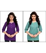 Multicolor Plain Cambric Stone Work Cotton 2 Tops Combo