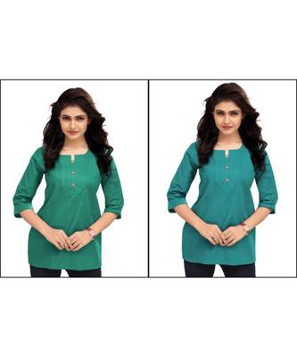 Multicolor Plain Cambric Stone Work Cotton 2 Tops Combo 1