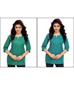 Multicolor Plain Cambric Stone Work Cotton 2 Tops Combo