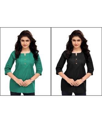 Multicolor Plain Cambric Stone Work Cotton 2 Tops Combo 1