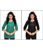 Multicolor Plain Cambric Stone Work Cotton 2 Tops Combo