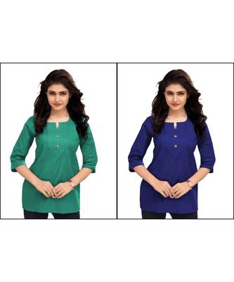 Multicolor Plain Cambric Stone Work Cotton 2 Tops Combo 1