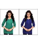 Multicolor Plain Cambric Stone Work Cotton 2 Tops Combo