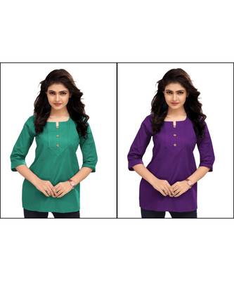 Multicolor Plain Cambric Stone Work Cotton 2 Tops Combo 1