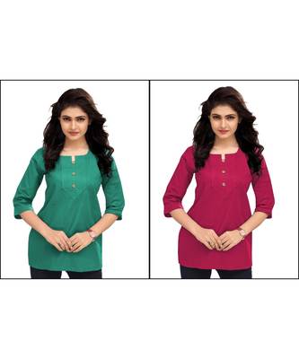 Multicolor Plain Cambric Stone Work Cotton 2 Tops Combo 1