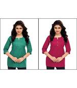 Multicolor Plain Cambric Stone Work Cotton 2 Tops Combo