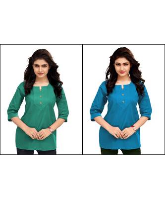 Multicolor Plain Cambric Stone Work Cotton 2 Tops Combo 1