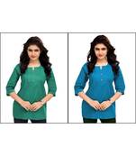 Multicolor Plain Cambric Stone Work Cotton 2 Tops Combo