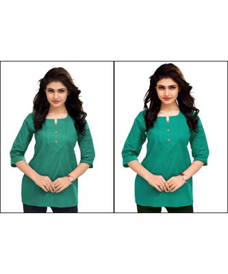 Multicolor Plain Cambric Stone Work Cotton 2 Tops Combo 1