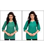 Multicolor Plain Cambric Stone Work Cotton 2 Tops Combo