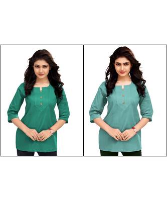 Multicolor Plain Cambric Stone Work Cotton 2 Tops Combo 1