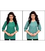 Multicolor Plain Cambric Stone Work Cotton 2 Tops Combo