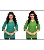 Multicolor Plain Cambric Stone Work Cotton 2 Tops Combo