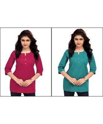 Multicolor Plain Cambric Stone Work Cotton 2 Tops Combo 1