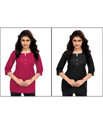 Multicolor Plain Cambric Stone Work Cotton 2 Tops Combo 1