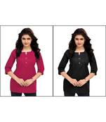 Multicolor Plain Cambric Stone Work Cotton 2 Tops Combo