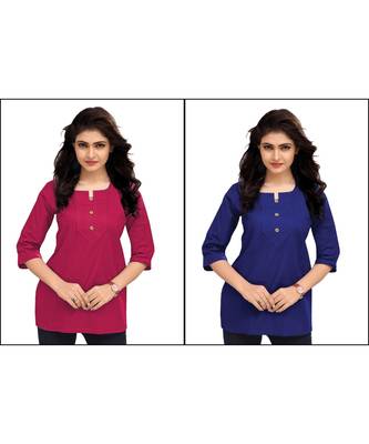 Multicolor Plain Cambric Stone Work Cotton 2 Tops Combo 1