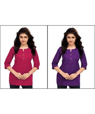 Multicolor Plain Cambric Stone Work Cotton 2 Tops Combo 1