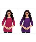 Multicolor Plain Cambric Stone Work Cotton 2 Tops Combo