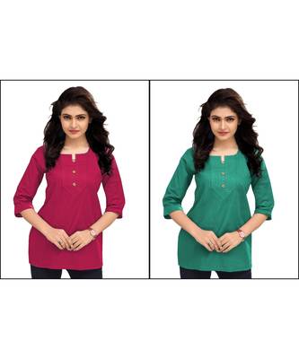 Multicolor Plain Cambric Stone Work Cotton 2 Tops Combo 1